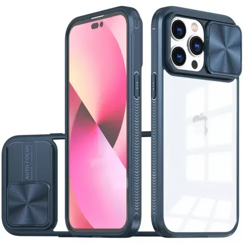 WOOZE Trendy Műanyag hátlap + szilikon keret átlátszó akril hátlap kamera védelem Apple iPhone 15 Pro Max sötétkék