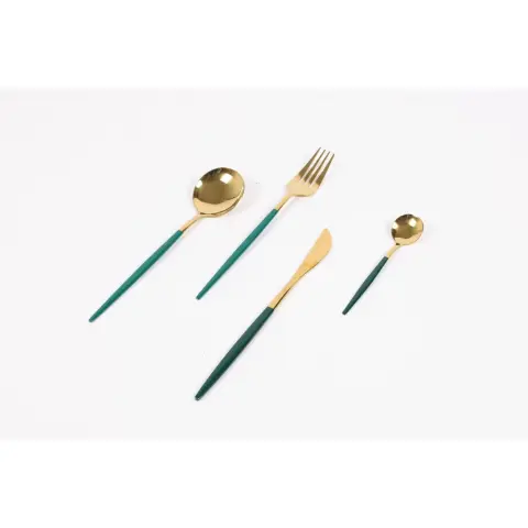 IRIS KT-233-G Kitchen cutlery set 24 pcs Green-Gold