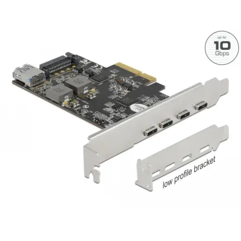 DELOCK PCI Express x4 Kártya - 4 x USB Type-C + 1 x A-típusú USB - SuperSpeed USB 10 Gbps - alacsony profilú formatényező