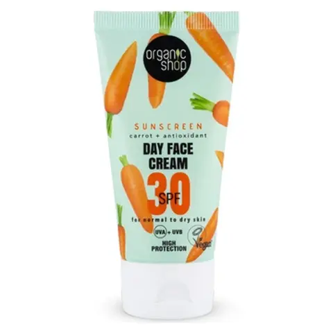 Organic Shop fényvédő nappali arckrém sárgarépával és antioxidánsokkal spf30 normál és száraz bőrre 50 ml