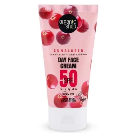 Organic Shop fényvédő nappali arckrém áfonyával és antioxidánsokkal spf50 zsíros bőrre 50 ml