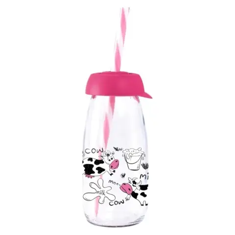 HEREVIN 111722-013P Cow & Milk sticlă din sticlă cu pai 250ml