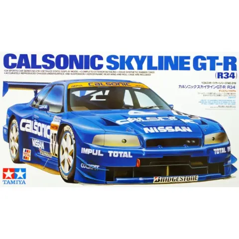 TAMIYA 1/24 Calsonic Skyline GT-R (R34) sportkocsi modell