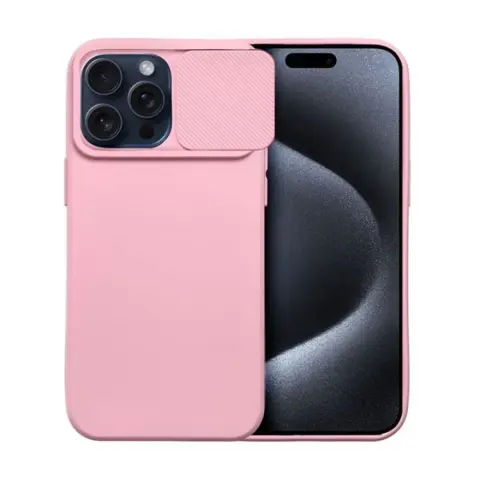 Slide Apple iPhone 15 Pro Max kameravédős szilikon tok rózsaszín