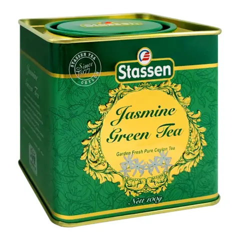 Stassen green jasmine tea in metal tin 100 g