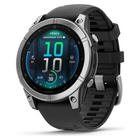 GARMIN Fenix E 47 mm acél fekete szilikon szíjjal
