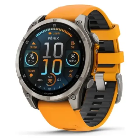 GARMIN Fenix 8 47mm Amoled Sapphire titánium narancs/grafit szilikon szíjjal