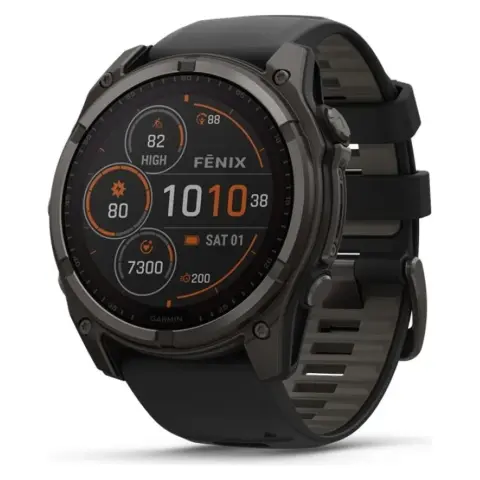 GARMIN Fenix 8 51mm Solar Sapphire karbonszürke DLC titanium fekete/sötétszürke szilikon szíjjal