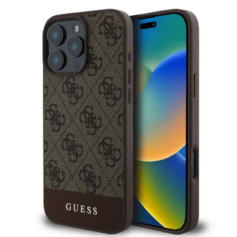 GUESS 4G Stripe hátlaptok iPhone 16 Pro Max barna