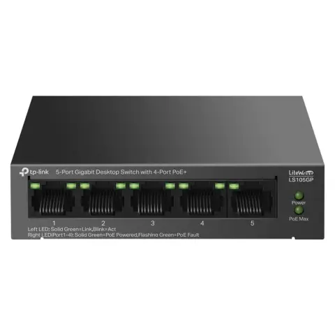 TP-LINK LS105GP 5-Port Gigabit Desktop Switch with 4-Port PoE+