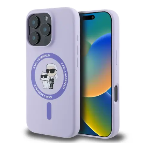 KARL LAGERFELD Liquid Silicone MagSafe case iPhone 16 Pro Max Karl and Choupette lila