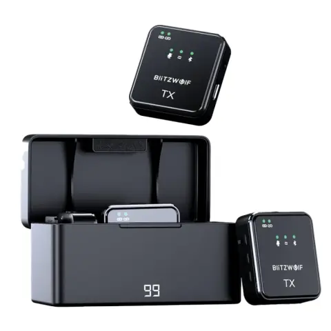 BLITZWOLF SX63 vezeték nélküli csíptetős mikrofon töltőtokkal 2 db