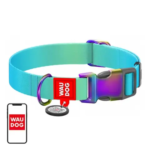 WAUDOG 46502 Gradient Nylon dog collar with QR code M kék