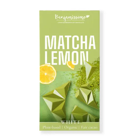 Benjamissimio bio vegán fehér csokoládé matcha tea és citrom hozzáadott cukor nélkül édesítőszerrel 60 g