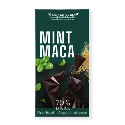 Benjamissimio bio vegán fekete csokoládé mentás maca porral 60 g