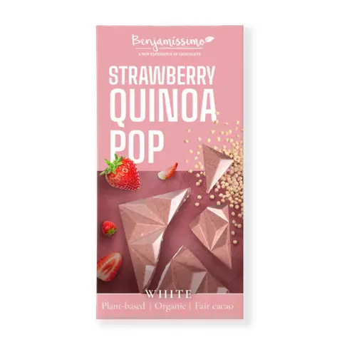 Benjamissimio bio vegán fehér csokoládé eper és quinoa 60 g