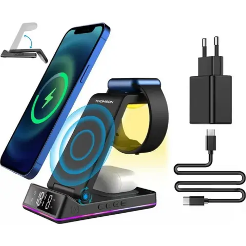 THOMSON CL750IS alarm clock and phone charger black