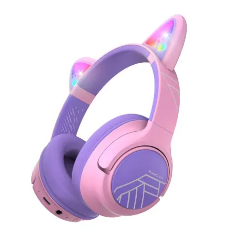 POWERLOCUS Bobo Kids' headphones with cat ears purple-pink