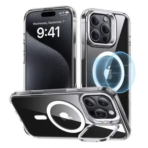 ESR Classic Hybrid HaloLock hátlaptok kitámasztóval iPhone 16 Pro átlátszó