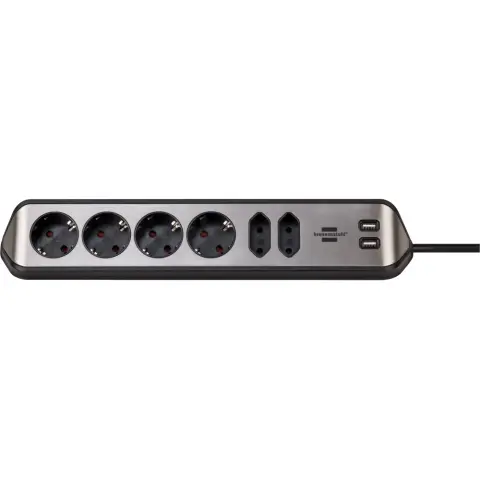 BRENNENSTUHL Estilo 230V power strip 6 sockets 2x USB-A 2m black-silver