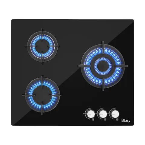 ISEASY MGBG-603 three-zone gas hob with glass panel Black