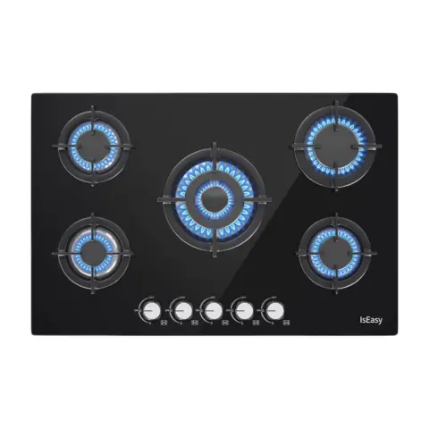 ISEASY MGBG-775 five-burner gas hob with glass panel