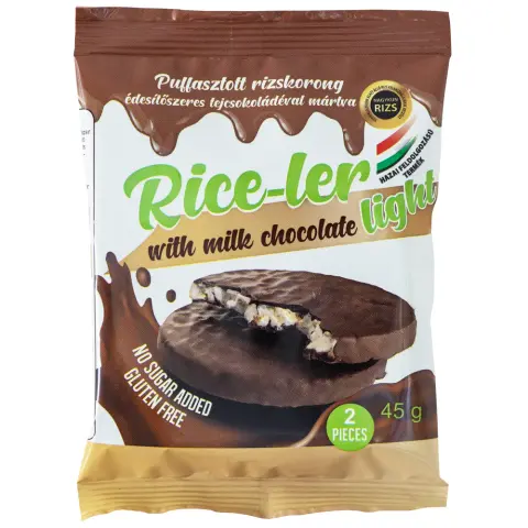 Rice-ler puffasztott rizskorong édesítőszeres tejcsokoládéval mártva 45 g