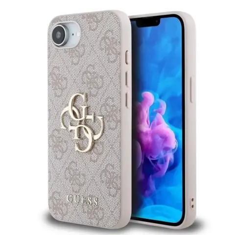GUESS 4G PU Metal Logo tok iPhone 16e rózsaszín