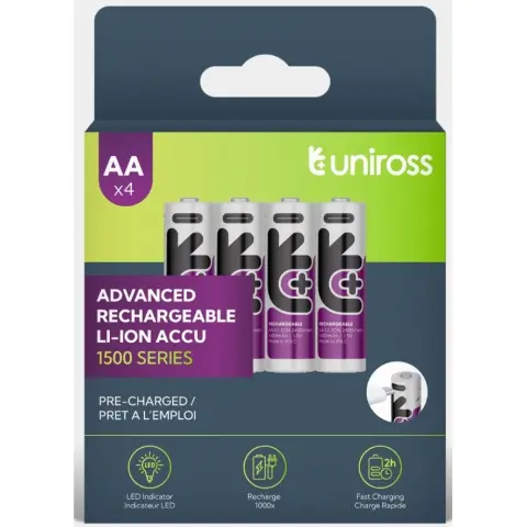 UNIROSS Rechargeable AA baterija 1500mAh USB-C 1.5V li-ion 4 kom.