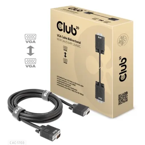 CLUB3D VGA/D-Sub Összekötő Fekete 3m CAC-1703