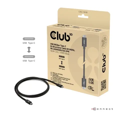 CLUB3D USB 4.0 Type C Povezovalni kabel Črn 1.2m CAC-1570