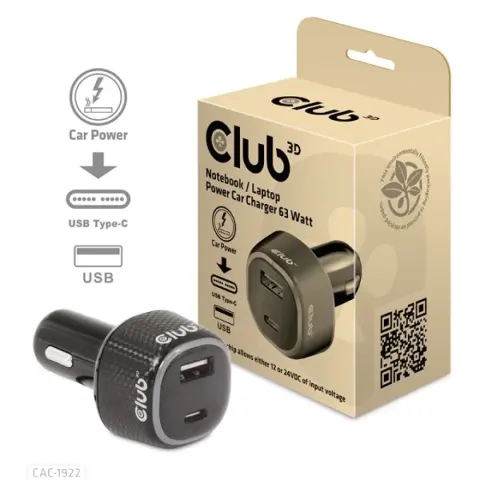 CLUB3D Notebook / Laptop Car Charger 63 Watt