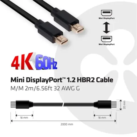 CLUB3D Mini DisplayPort Összekötő Fekete 2m CAC-2161
