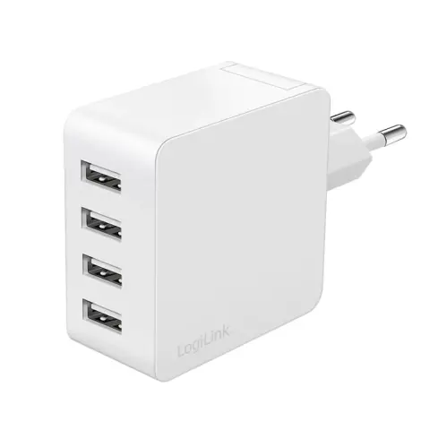 LOGILINK 4 port USB wall charger 4x USB-A 24 W white