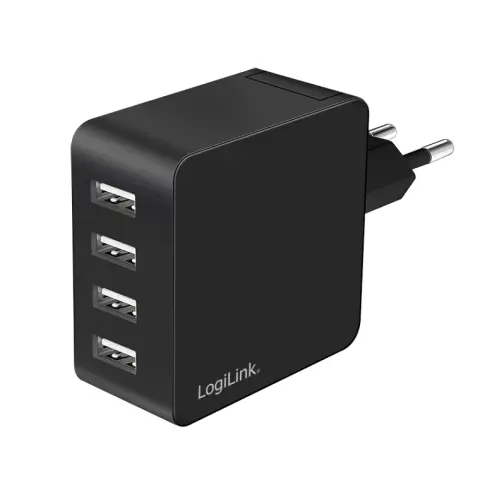 LOGILINK 4 port USB wall charger 4x USB-A 24 W black