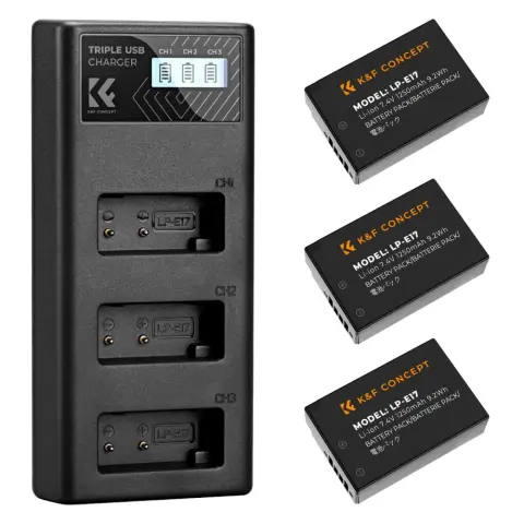 K-F CONCEPT LC-E17 akkumulátor töltő USB-C + 3db LP-E17 akkumulátor 1250mAh