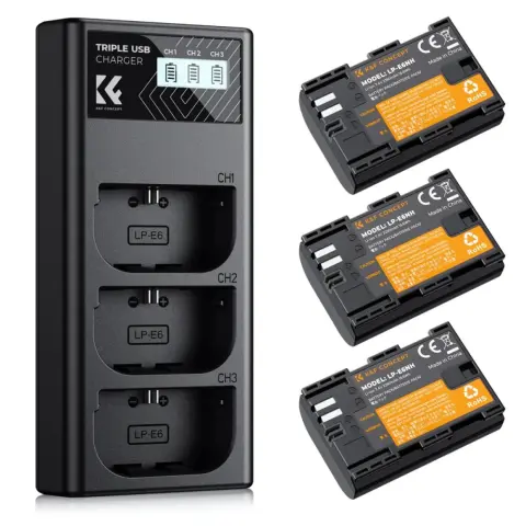 K-F CONCEPT LC-E6P akkumulátor töltő USB-C + 3 db LP-E6P akkumulátor 2250mAh