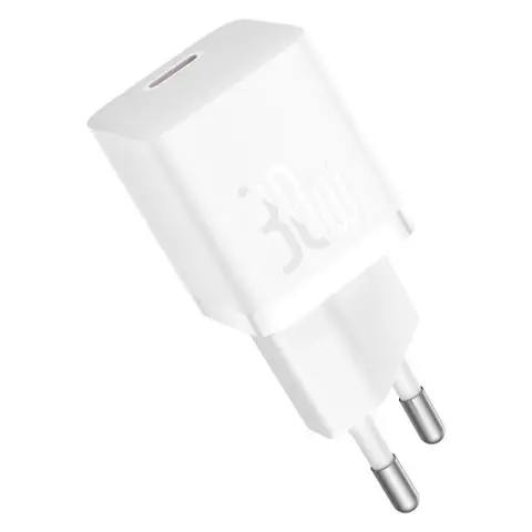 BASEUS GaN5 mini Mains Fast Charger 30W USB-C with 1m cable white