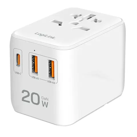 LOGILINK PA0356 Utazó adapter 2x USB-A 1x USB-C fehér