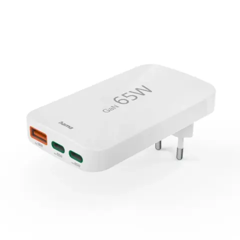 HAMA Foldable wall charger USB + Type C PD QC 65W white