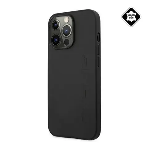CG MOBILE iPhone 13 Pro AMG SIGNATURE LEATHER HOT STAMPED műanyag telefonvédő valódi bőr bevonat FEKETE