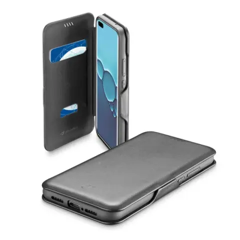 CELLULARLINE Huawei P40 CELLULARLINE BOOK CLUTCH tok álló bőr hatású FLIP kártyazseb funkció FEKETE