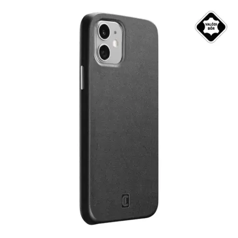 CELLULARLINE iPhone 12 mini CELLULARLINE ELITE műanyag telefonvédő mikrofiber belső valódi bőr hátlap FEKETE
