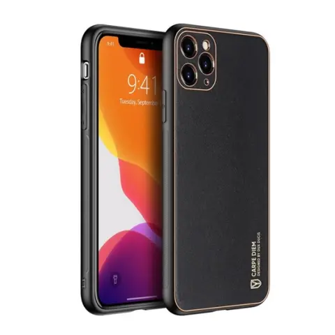 DUX DUCIS iPhone 12 Pro Max DUX DUCIS YOLO szilikon telefonvédő ütésállóság fémhatású bőr hatású hátlap FEKETE