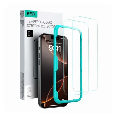 ESR iPhone 16 képernyővédő üveg 2db 2.5D 9H + segédkeret ÁTLÁTSZÓ