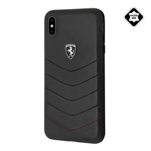 CG MOBILE iPhone XS Max 6.5 FERRARI Scuderia műanyag telefonvédő valódi bőr hátlap FEKETE