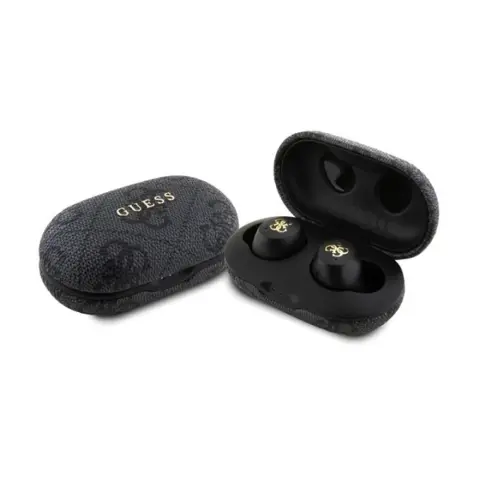 GUESS 4G METAL LOGO bluetooth fülhallgató SZTEREO v5.3 IPX5 vízálló + töltőtok FEKETE