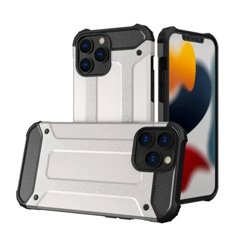 GIGAPACK iphone 13 pro max defender silicone phone case impact-resistant metallic effect silver