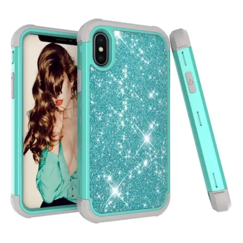GIGAPACK iphone xs max 6.5 defender szilikon telefonvédő ütésállóság flitteres cyan