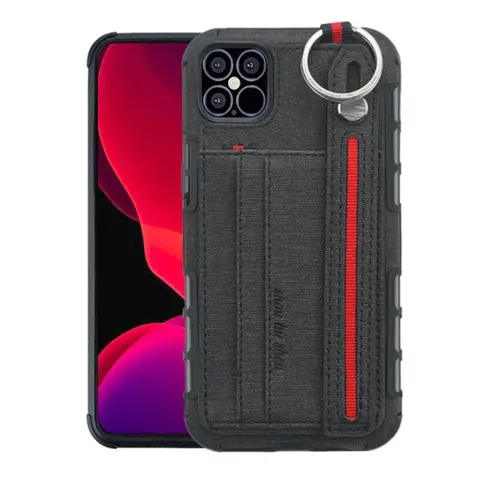 GIGAPACK iphone 12 mini szilikon telefonvédő ütésállóság textil hátlap + kézpánt fekete